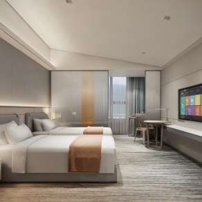 现代双人酒店客房3D模型下载